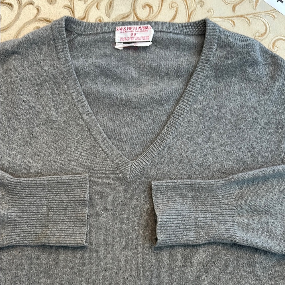 Cashmere Gray V-Neck Sweater, Saks Fifth Avenue, vintage